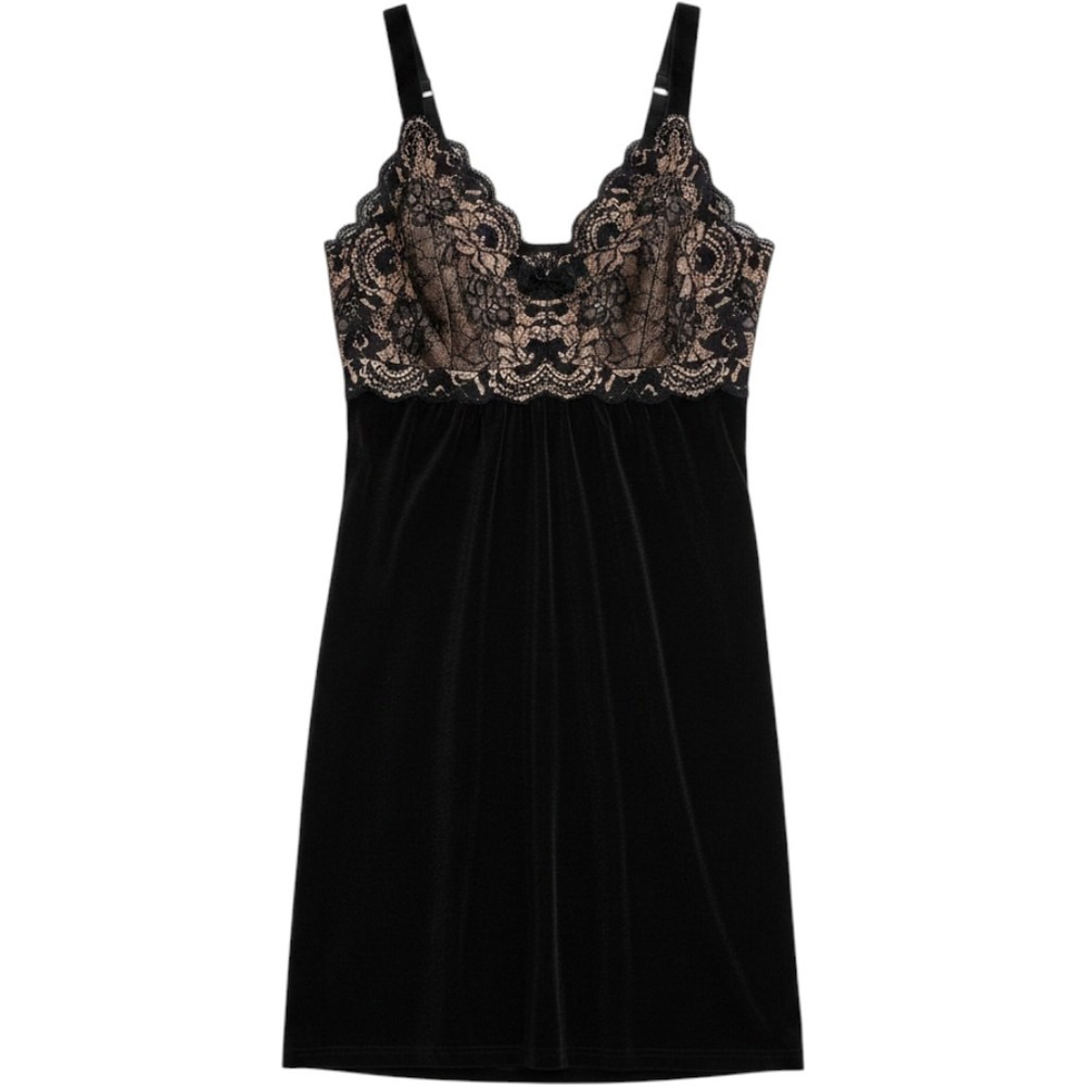 Soma Lace Velvet Chemise Small Romantic Gothic Black Nightgown